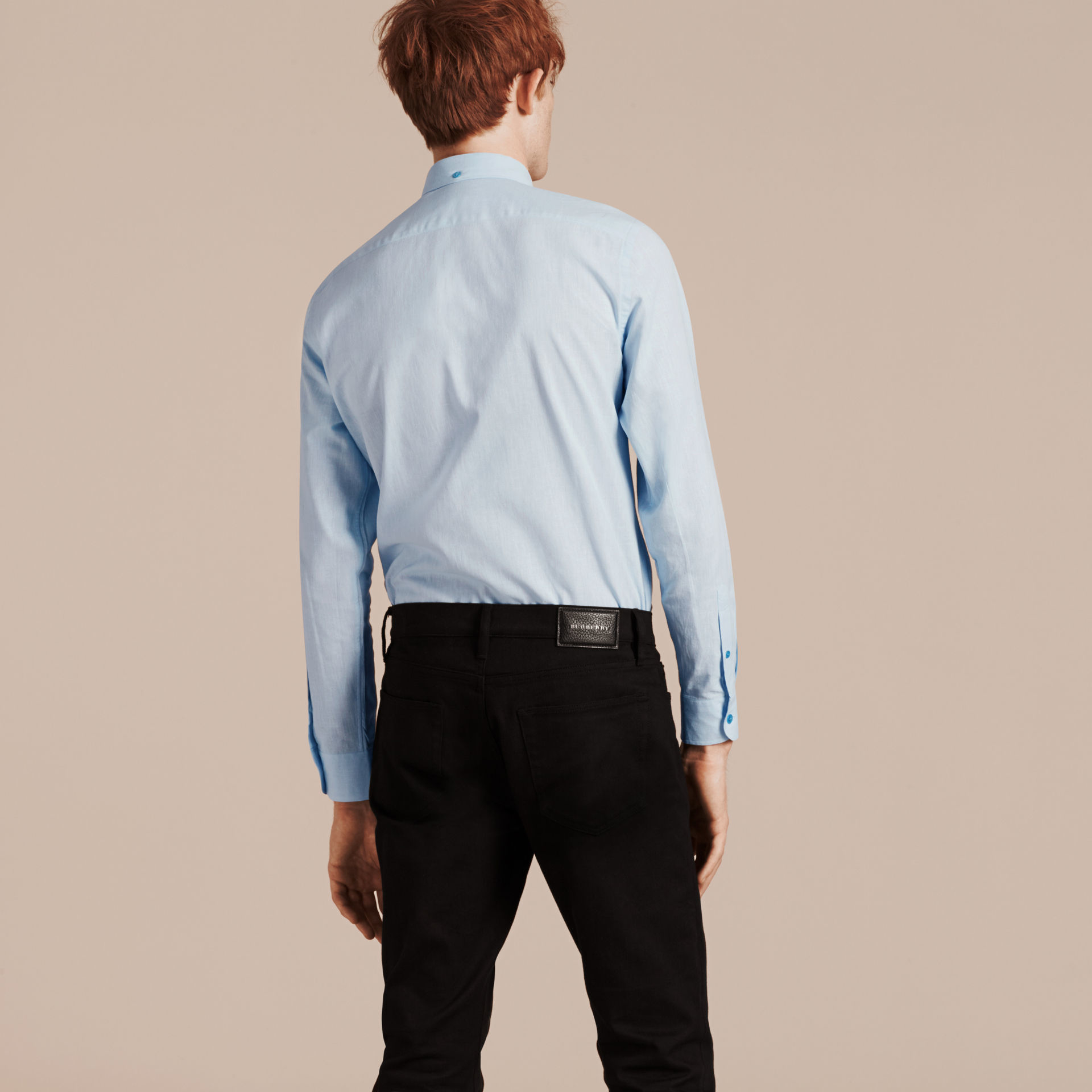 blue burberry button up shirt